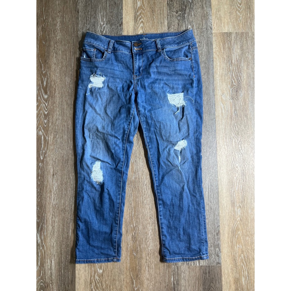 Soho Jeans Cropped‎ Boyfriend Women 10 Blue Excellent Distressed Ripped Denim